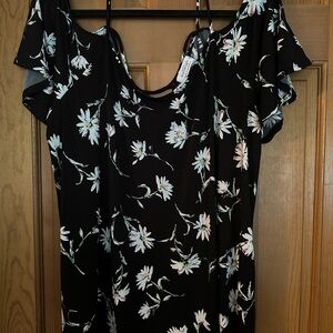 Black floral cold shoulder super stretchy blouse